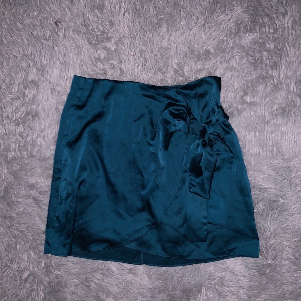 Teal Satin Tie Skirt
